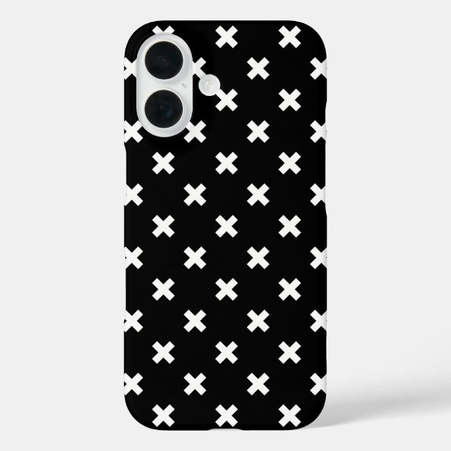 Funda iPhone 16 Puntos de cruz blancos sobre negro (Reverso )