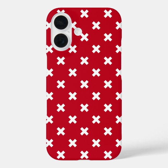 Funda iPhone 16 Puntos de cruz blancos sobre rojo (Reverso )