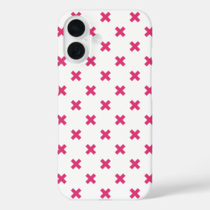 Funda iPhone 16 Puntos de cruz fucsia sobre blanco