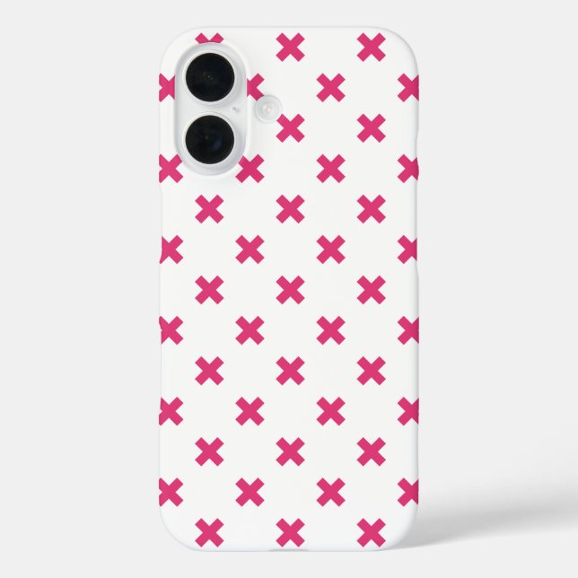 Funda iPhone 16 Puntos de cruz fucsia sobre blanco (Reverso )