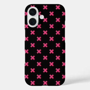 Funda iPhone 16 Puntos de cruz fucsia sobre negro