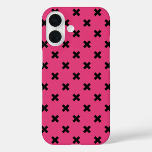 Funda iPhone 16 Puntos de cruz negros sobre fucsia