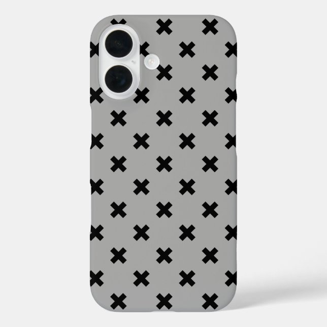 Funda iPhone 16 Puntos de cruz negros sobre gris (Reverso )