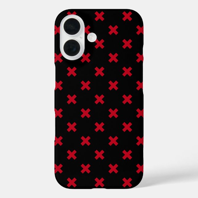 Funda iPhone 16 Puntos de cruz rojos sobre negro (Reverso )