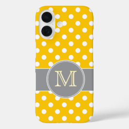 Funda iPhone 16 Puntos de polka amarillos y grises monogramados