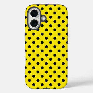 Funda iPhone 16 Puntos de polka amarillos y negros