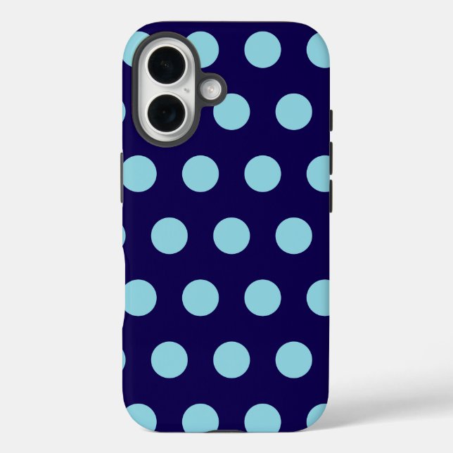Funda iPhone 16 Puntos de Polka Azul Negrita (Reverso )