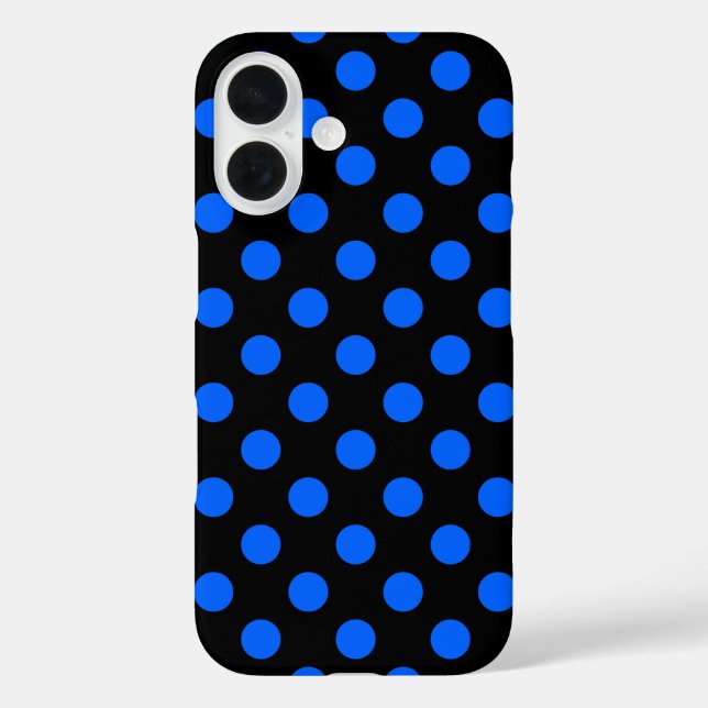 Funda iPhone 16 Puntos de polka azul y negro (Reverso )
