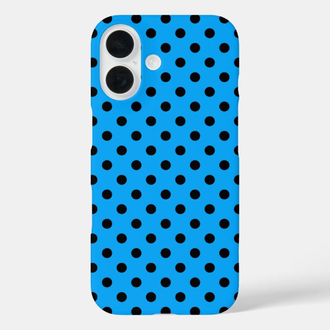 Funda iPhone 16 Puntos de polka azul y negro (Reverso )