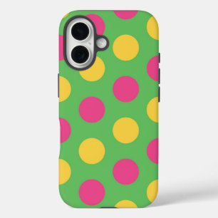 Funda iPhone 16 Puntos de polka en rosa cálido verde limón y amari