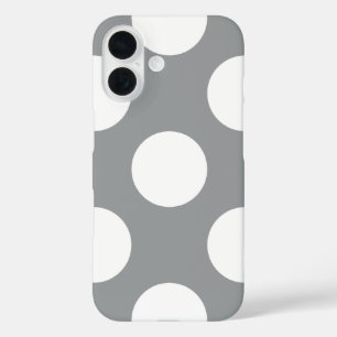 Funda iPhone 16 Puntos de Polka Gris, Patrón De Punto De Polka, Pu