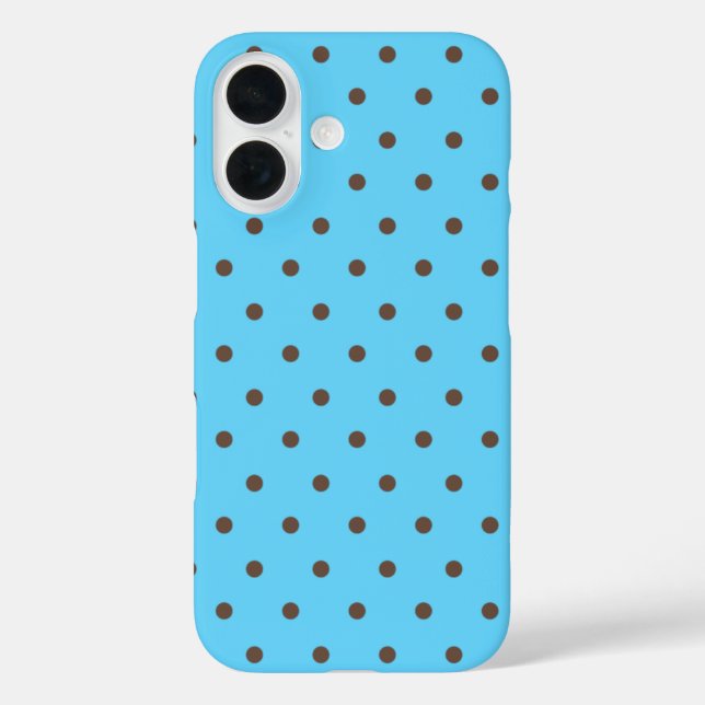 Funda iPhone 16 puntos de polka marrón en aqua (Reverso )