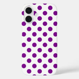 Funda iPhone 16 Puntos de polka morado y blanco