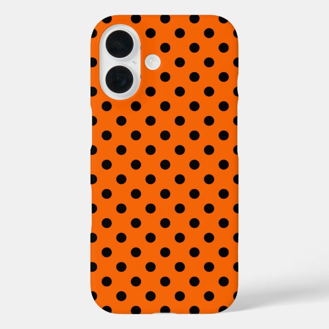 Funda iPhone 16 Puntos de polka negro y naranja (Reverso )