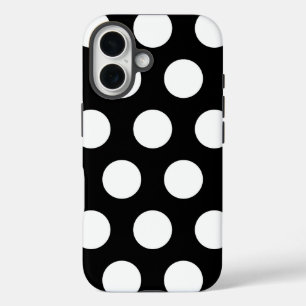 Funda iPhone 16 Puntos de polka negros y blancos