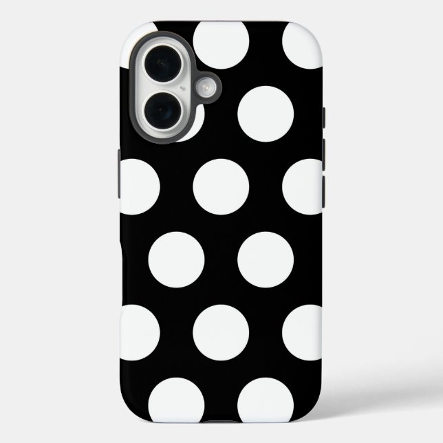 Funda iPhone 16 Puntos de polka negros y blancos (Reverso )