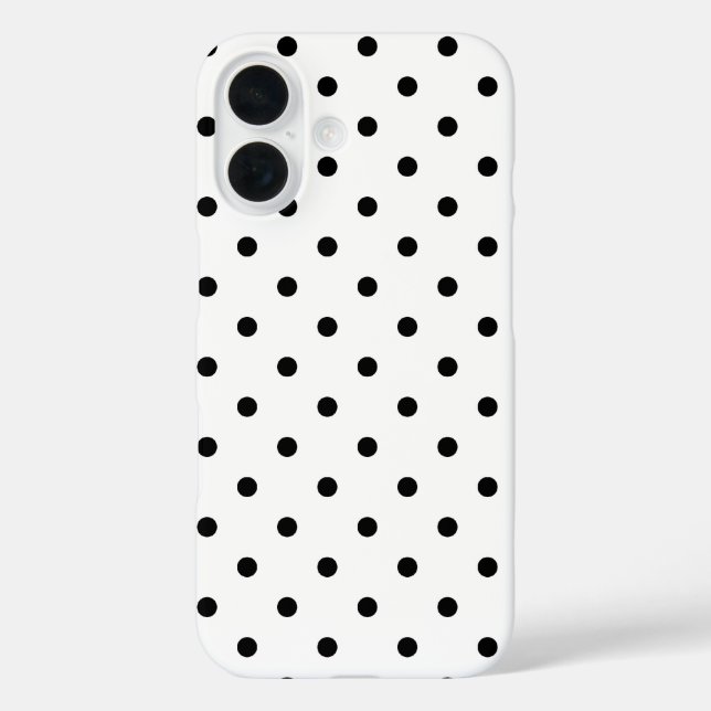 Funda iPhone 16 Puntos de polka negros y blancos (Reverso )