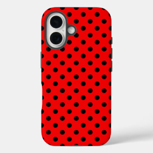 Funda iPhone 16 Puntos de Polka Rojo y Negro