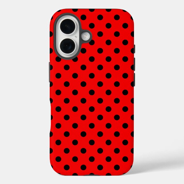 Funda iPhone 16 Puntos de Polka Rojo y Negro (Reverso )