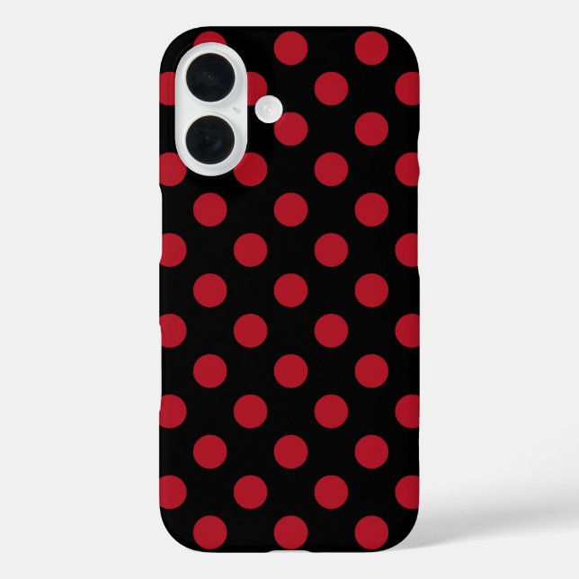 Funda iPhone 16 Puntos de polka rojos y negros (Reverso )