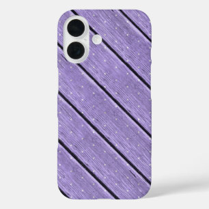Funda iPhone 16 puntos de polka sobre madera morada