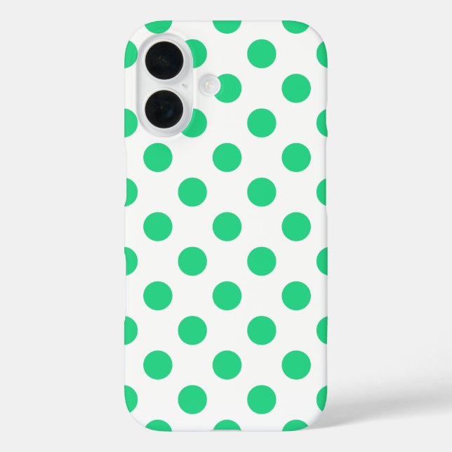 Funda iPhone 16 Puntos de polka verdes y blancos (Reverso )