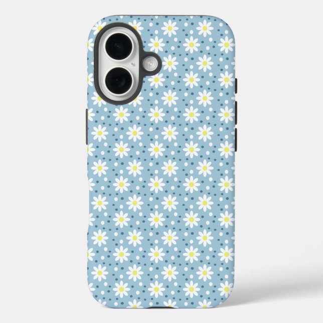 Funda iPhone 16 puntos margaritas azul claro (Reverso )