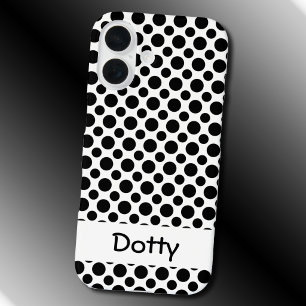 Funda iPhone 16 Puntos negros editables grandes y pequeños en blan