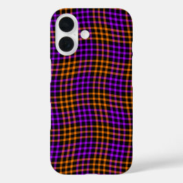 Funda iPhone 16 Purple Orange Plaid Checker Seamless Pattern
