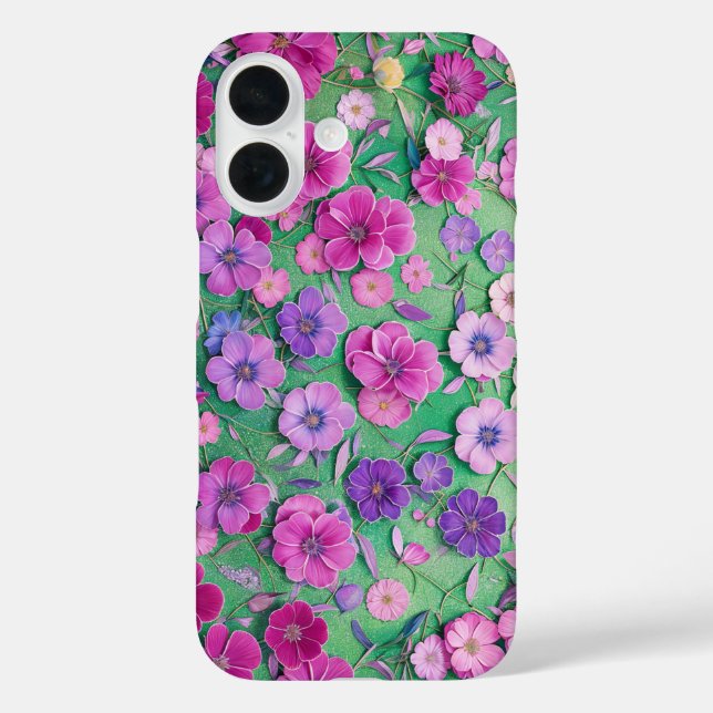 Funda iPhone 16 Purple Pink Floral Botanical Garden Phone Case (Reverso )