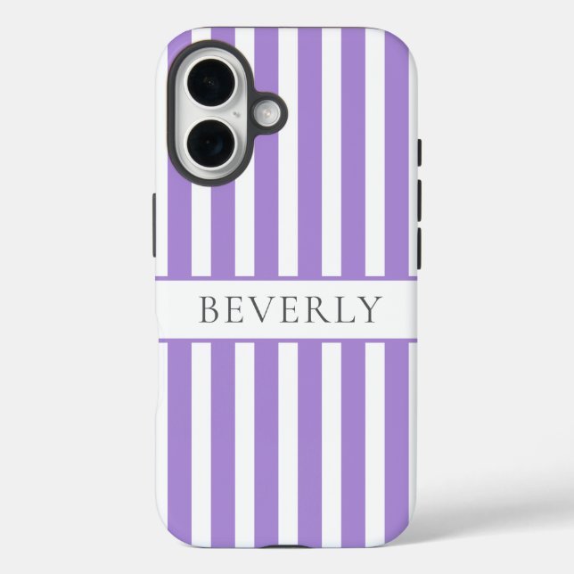 Funda iPhone 16 Purple striped Personalized Name  (Reverso )