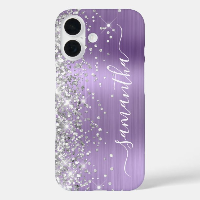 Funda iPhone 16 Purpurada Metálica Plata Brillo Firma (Reverso )