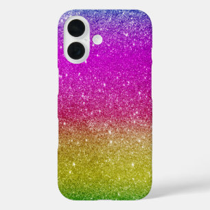 Funda iPhone 16 Purpurina arcoiris rosa brillante y brillante