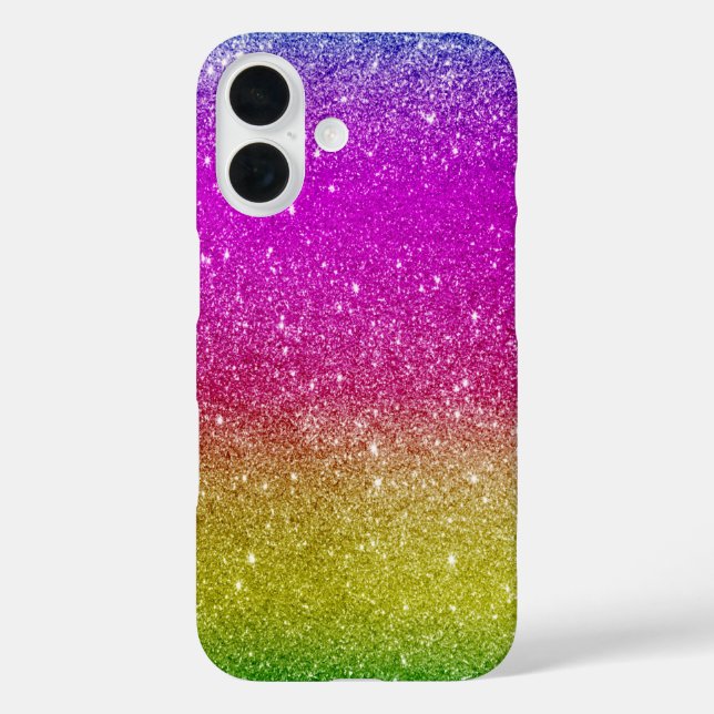 Funda iPhone 16 Purpurina arcoiris rosa brillante y brillante (Reverso )