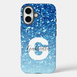 Funda iPhone 16 Purpurina azul giratorio parquea nombre de guión d