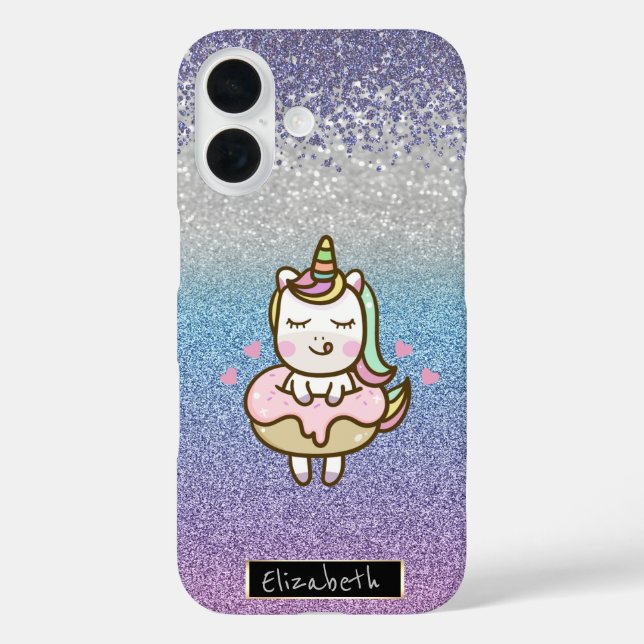 Funda iPhone 16 Purpurina Bokeh Ombre,Diamantes violentos,Donut un (Reverso )