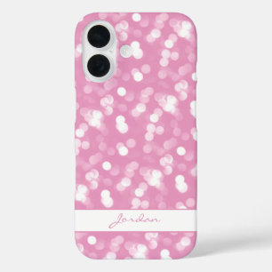 Funda iPhone 16 Purpurina de espuma rosa y blanca con nombre