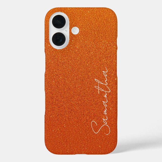 Funda iPhone 16 Purpurina de Naranja de nombres personalizados (Reverso )