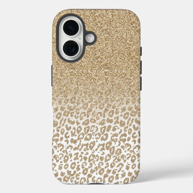 Funda iPhone 16 Purpurina de oro y leopardo de moda (Reverso )