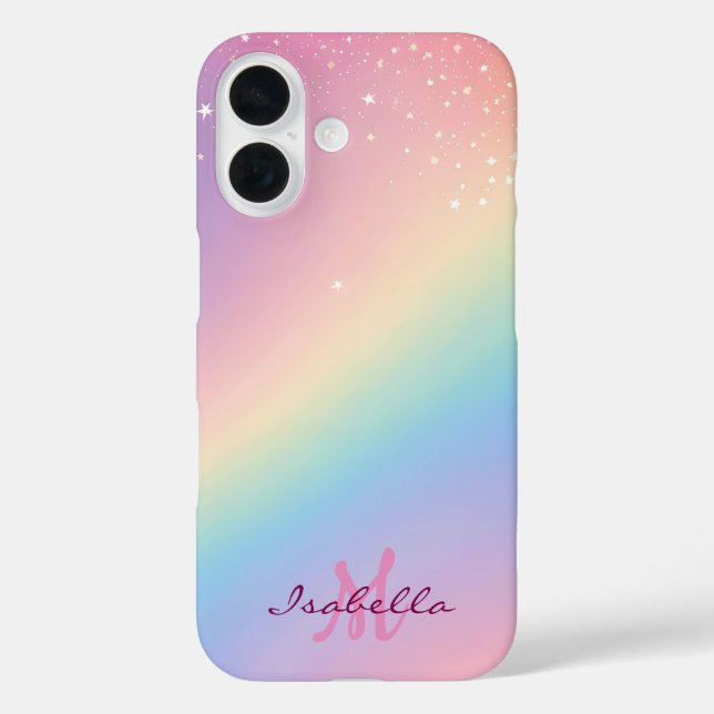 Funda iPhone 16 Purpurina de unicornio arcoiris (Reverso )