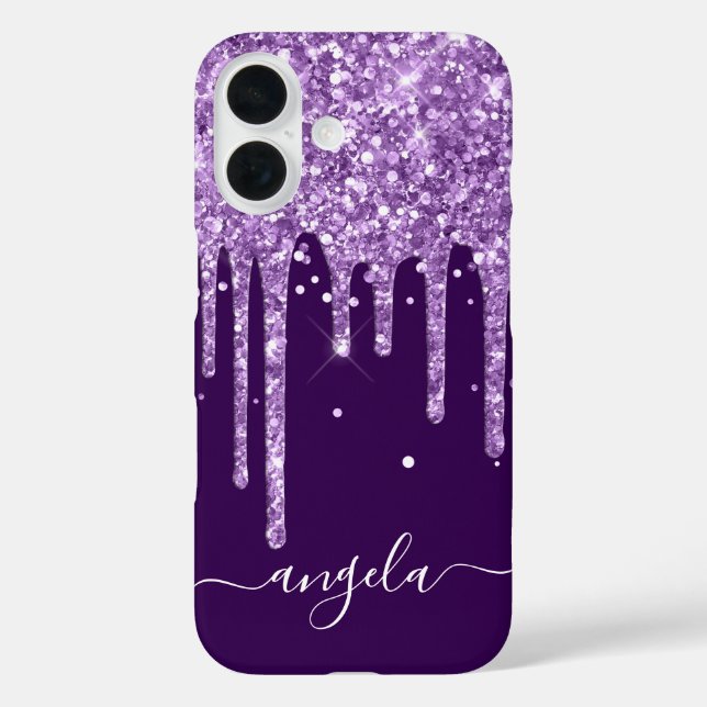 Funda iPhone 16 Purpurina morado oscuro gotea firma de vidrio (Reverso )