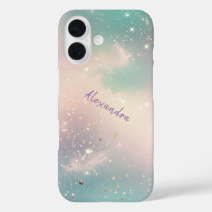 Funda iPhone 16 Purpurina Pastel Vía Láctea Galaxia Nombre persona