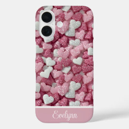 Funda iPhone 16 Purpurina personalizado Corazones Amor/El día de S