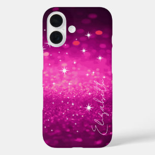 Funda iPhone 16 Purpurina rosa de nombre personalizado