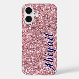 Funda iPhone 16 Purpurina rosa personalizado con su nombre.