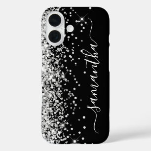 Funda iPhone 16 Purpurina Silver Black Girly Signature
