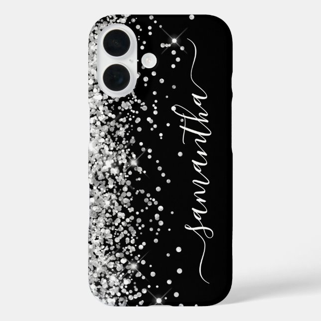 Funda iPhone 16 Purpurina Silver Black Girly Signature (Reverso )