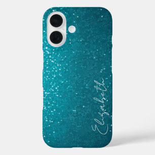 Funda iPhone 16 Purpurina Verde azulado personalizado