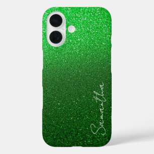 Funda iPhone 16 Purpurina verde personalizado