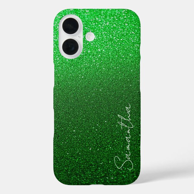 Funda iPhone 16 Purpurina verde personalizado (Reverso )
